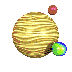 Brown/Beige planet with other little planet gravitating around.